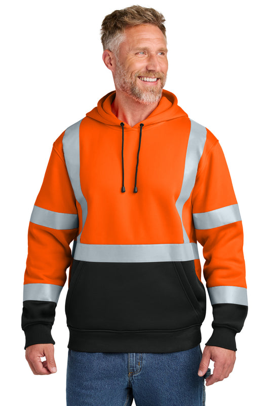 CornerStone ANSI 107 Class 3 Heavy-Duty Fleece Pullover Hoodie - Safety Orange - front