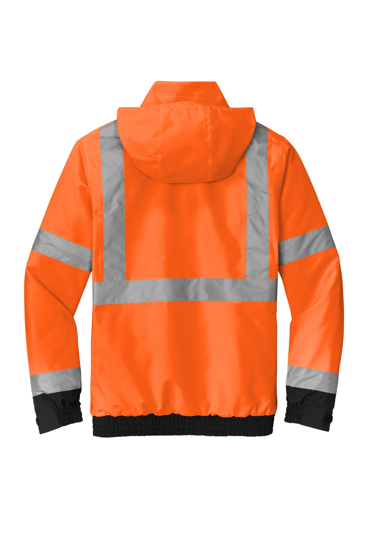 CornerStone ANSI 107 Class 3 Economy Waterproof Insulated Bomber Jacket - Safety Orange - flat back