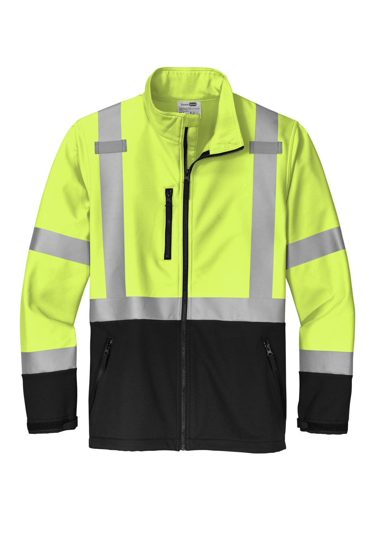 CornerStone ANSI 107 Class 3 Soft Shell Jacket - Safety Yellow - flat front