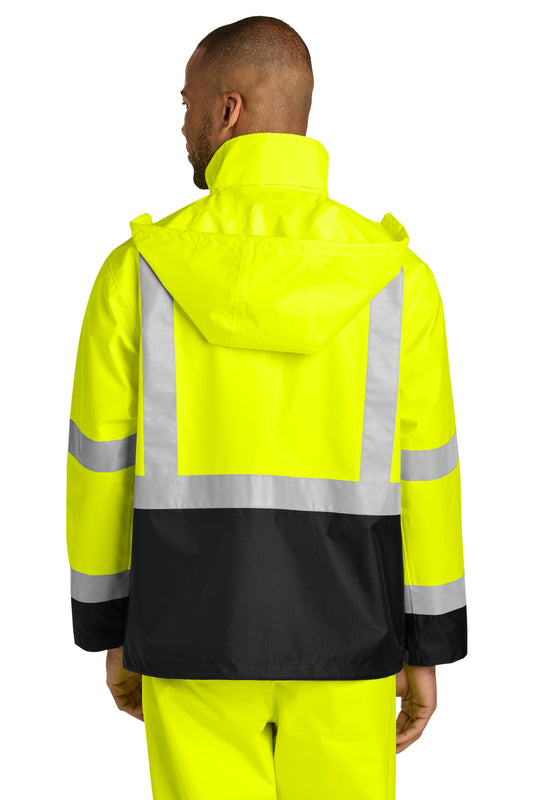 CornerStone ANSI 107 Class 3 Rain Jacket - Safety Yellow/ Black - back