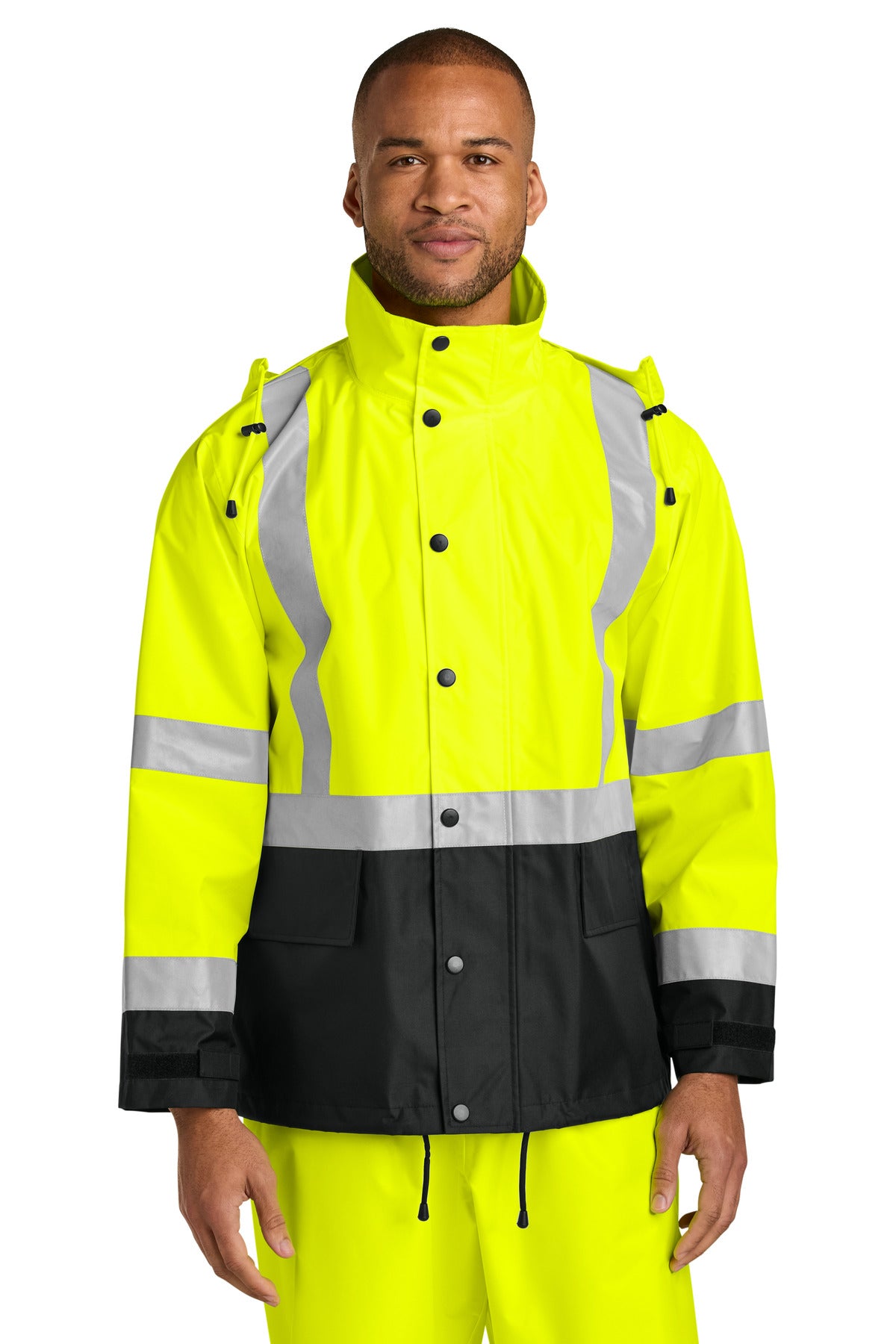 CornerStone ANSI 107 Class 3 Rain Jacket - Safety Yellow/ Black - front