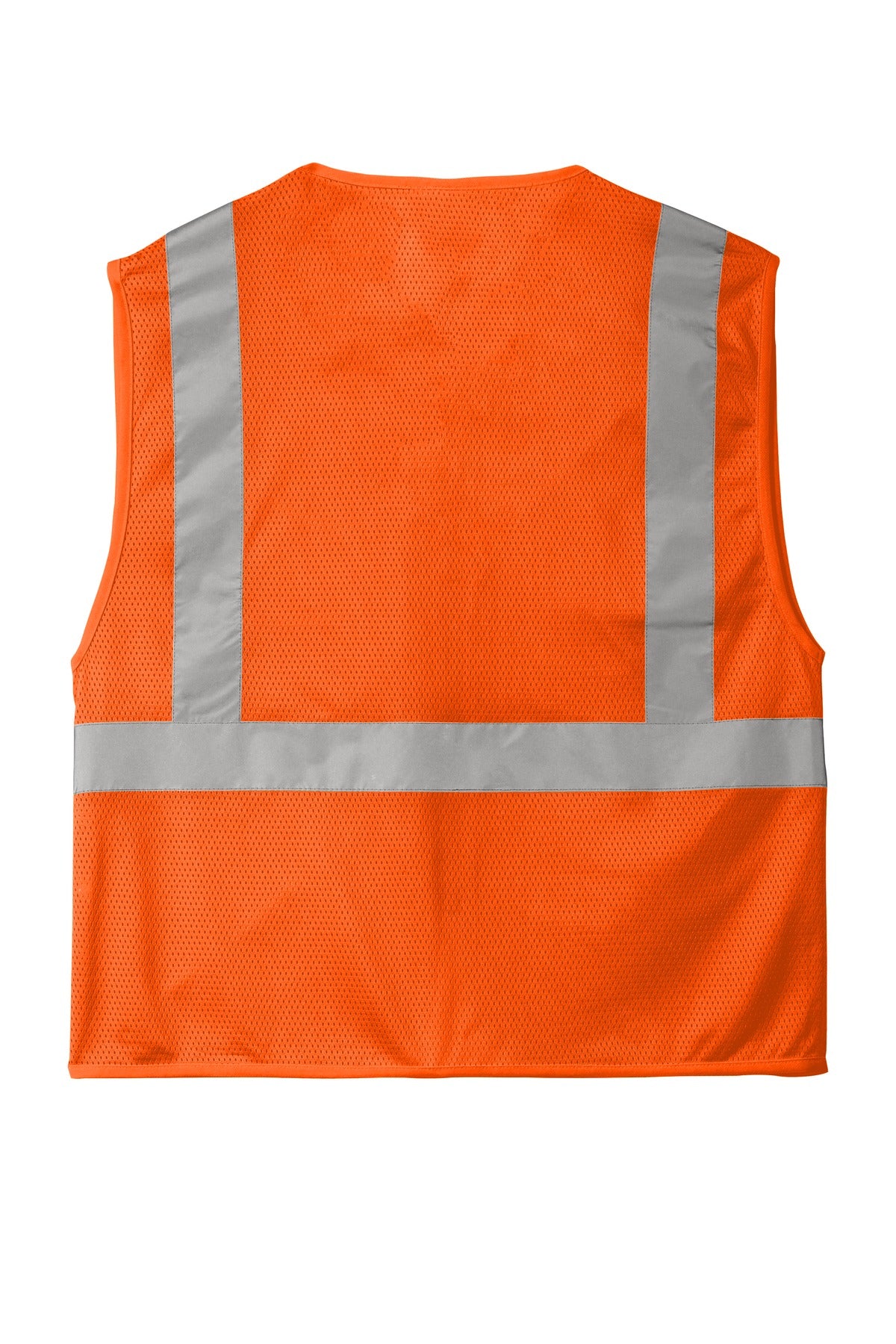 CornerStone ANSI 107 Class 2 Economy Mesh Zippered Vest - Safety Orange - flat back
