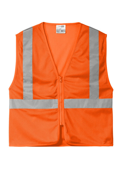 CornerStone ANSI 107 Class 2 Economy Mesh Zippered Vest - Safety Orange - flat front