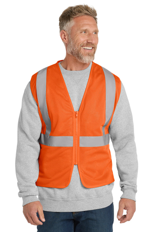 CornerStone ANSI 107 Class 2 Economy Mesh Zippered Vest - Safety Orange - front