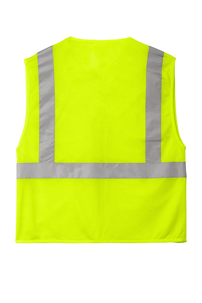 CornerStone ANSI 107 Class 2 Economy Mesh Zippered Vest - Safety Yellow - flat back