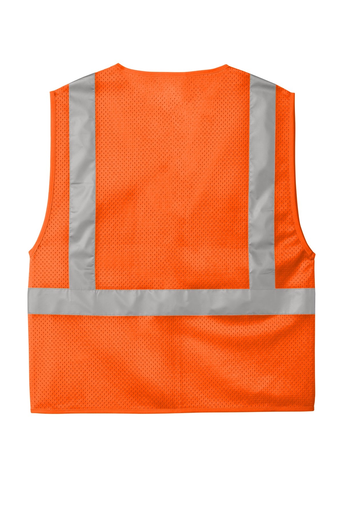 CornerStone ANSI 107 Class 2 Mesh Zippered Vest - Safety Orange - flat back