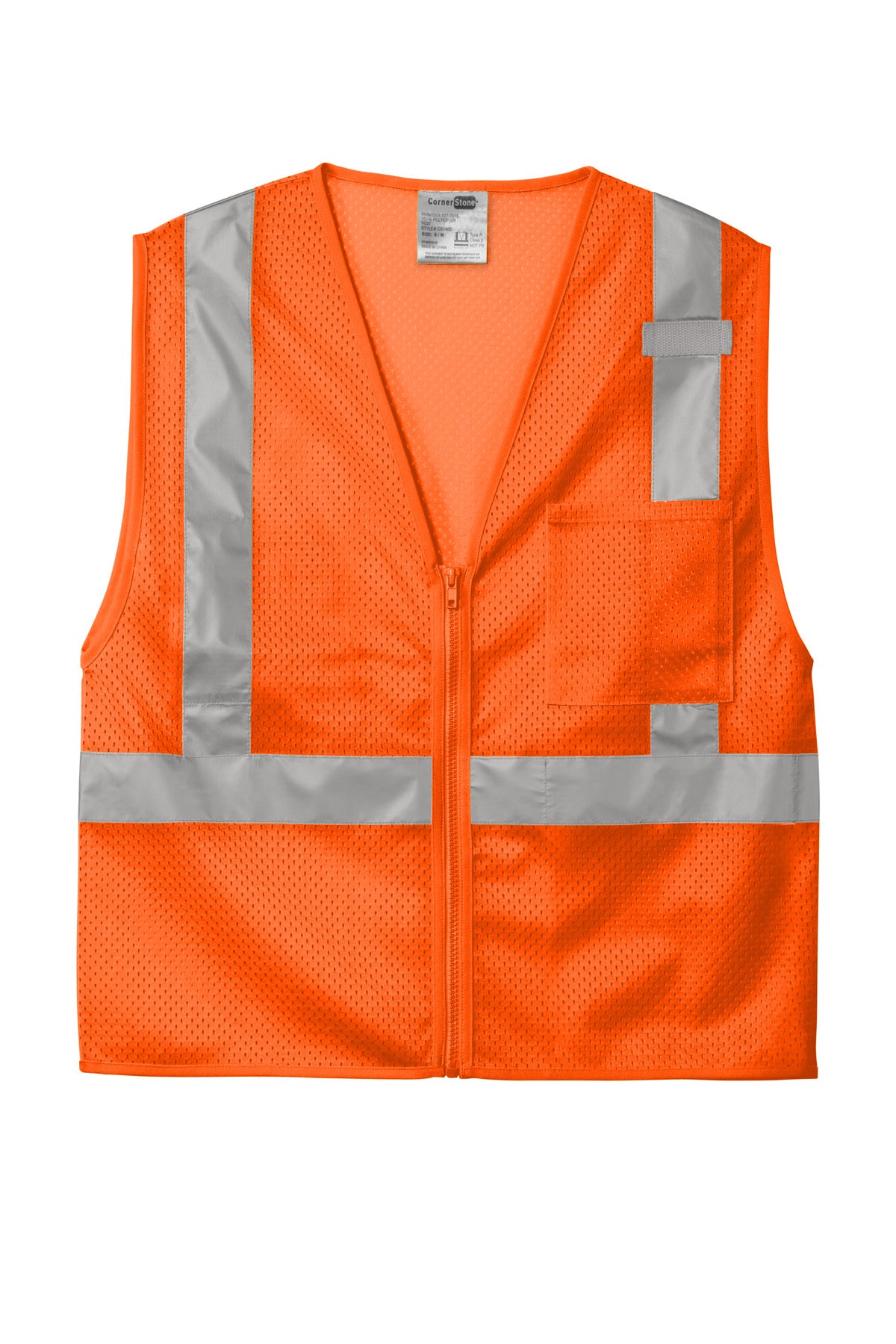 CornerStone ANSI 107 Class 2 Mesh Zippered Vest - Safety Orange - flat front