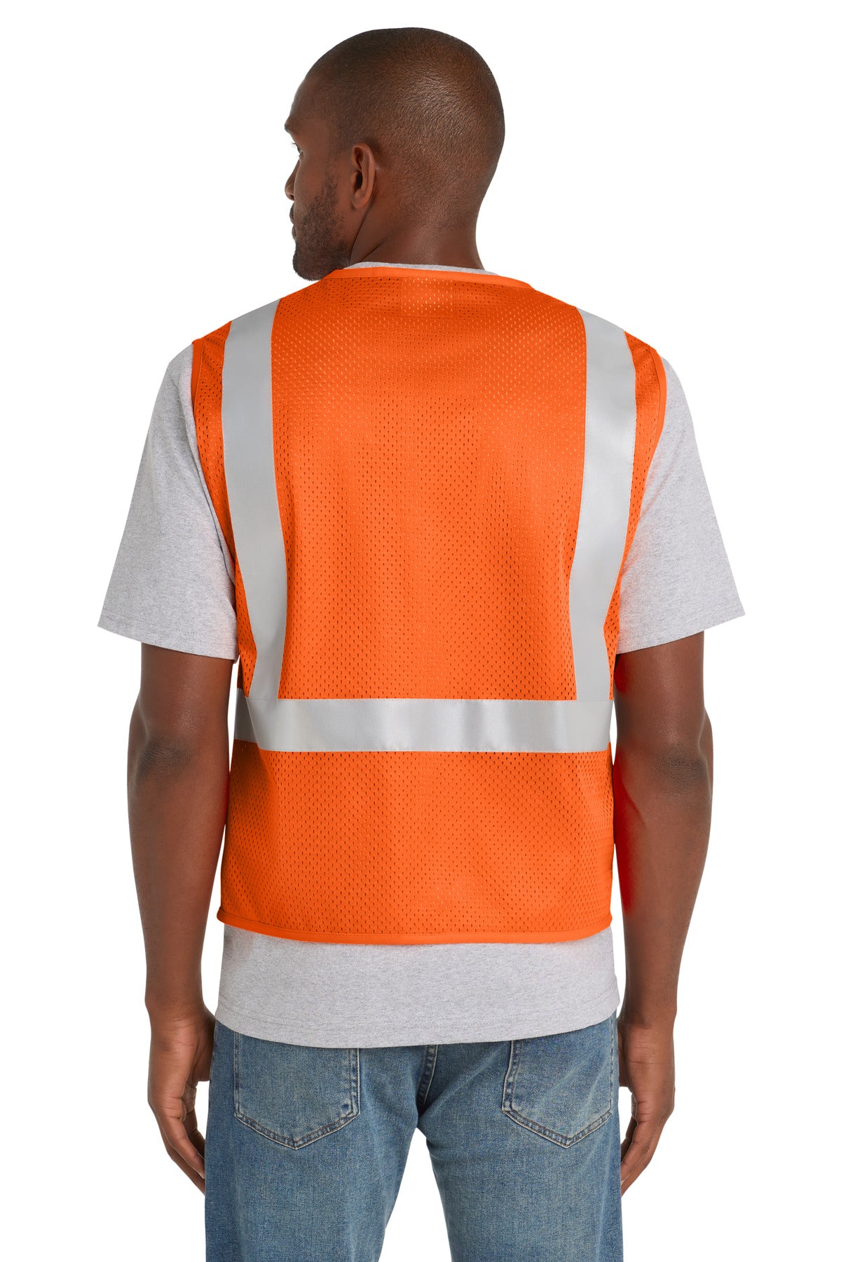 CornerStone ANSI 107 Class 2 Mesh Zippered Vest - Safety Orange - back