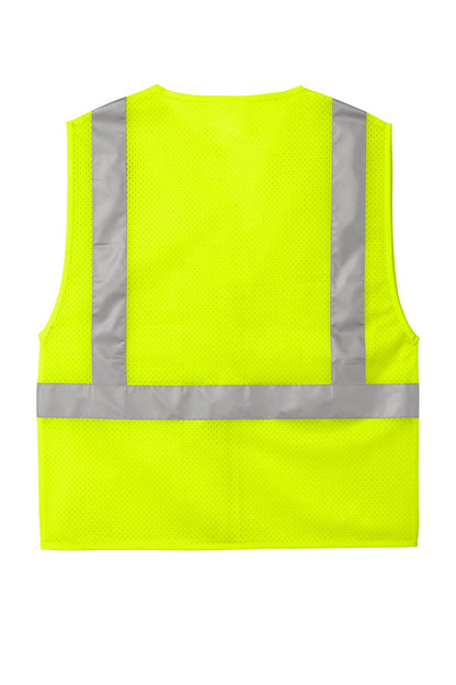 CornerStone ANSI 107 Class 2 Mesh Zippered Vest - Safety Yellow - flat back