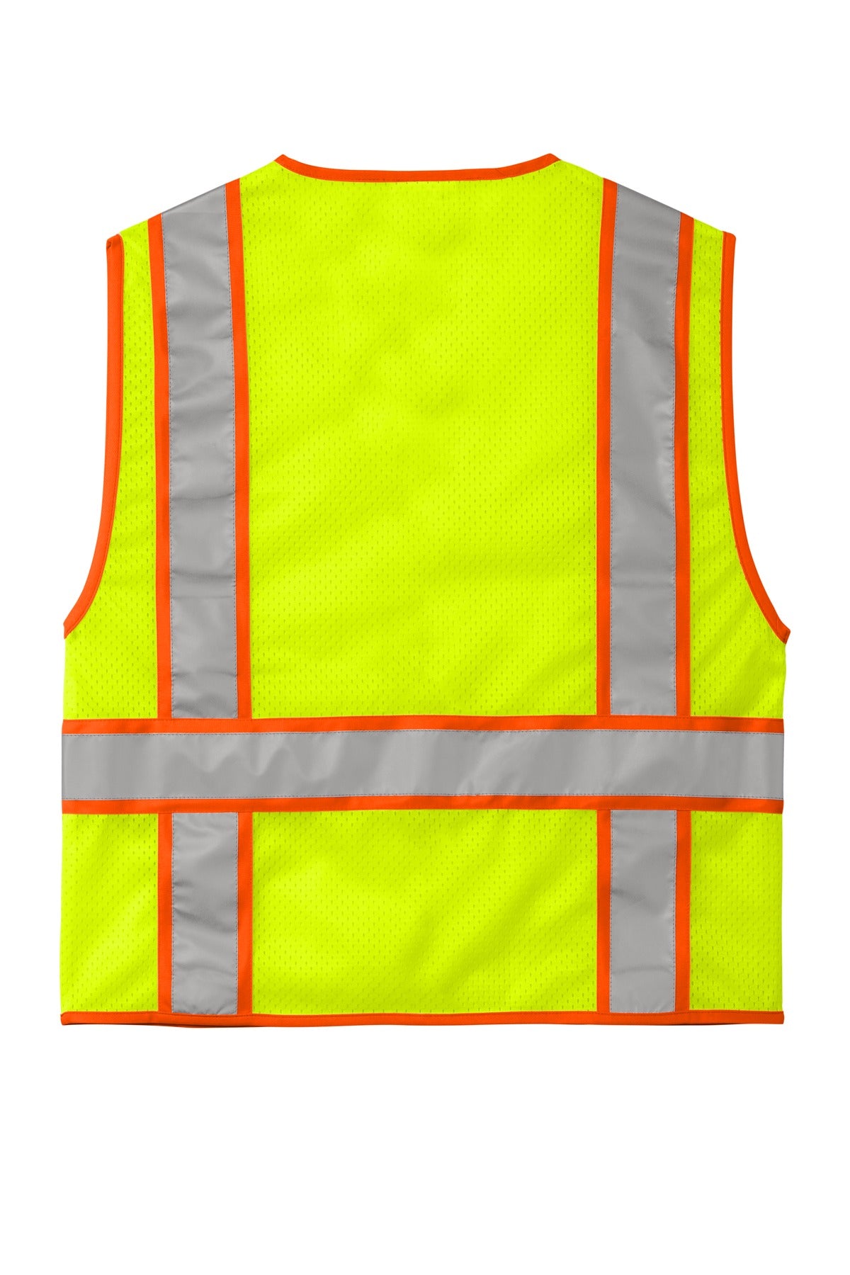 CornerStone ANSI 107 Class 2 Mesh Zippered Two-Tone Vest - Safety Yellow - flat back