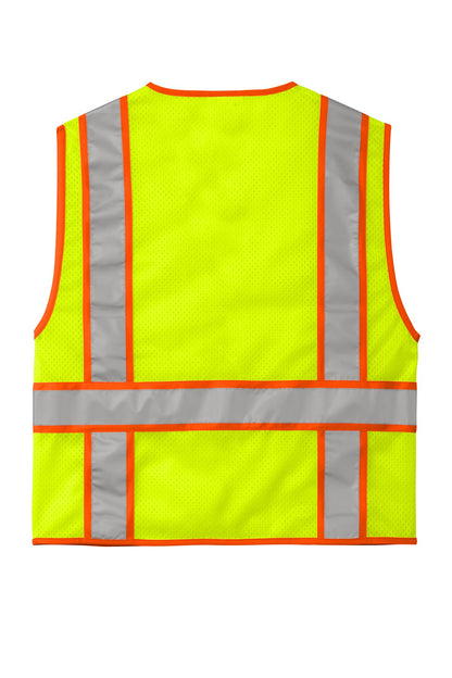 CornerStone ANSI 107 Class 2 Mesh Zippered Two-Tone Vest - Safety Yellow - flat back
