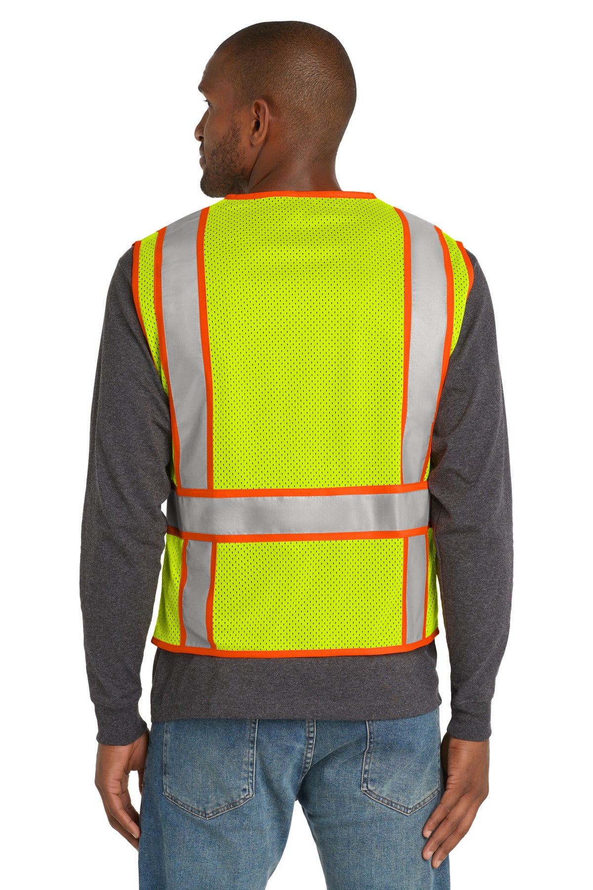 CornerStone ANSI 107 Class 2 Mesh Zippered Two-Tone Vest - Safety Yellow - back