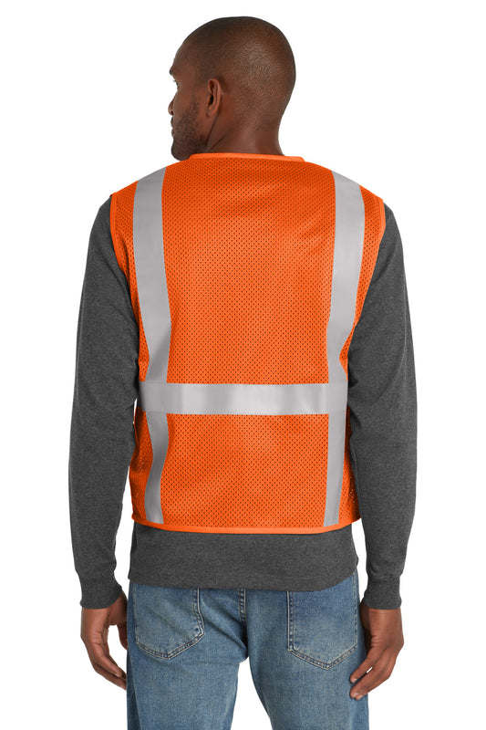 CornerStone ANSI 107 Class 2 Mesh Six-Pocket Zippered Vest - Safety Orange - back