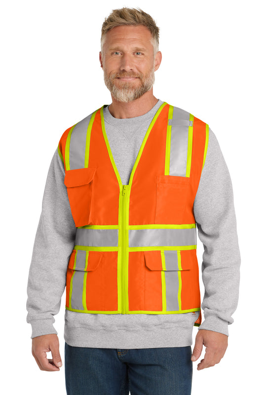 CornerStone ANSI 107 Class 2 Surveyor Zippered Two-Tone Vest - Safety Orange - front