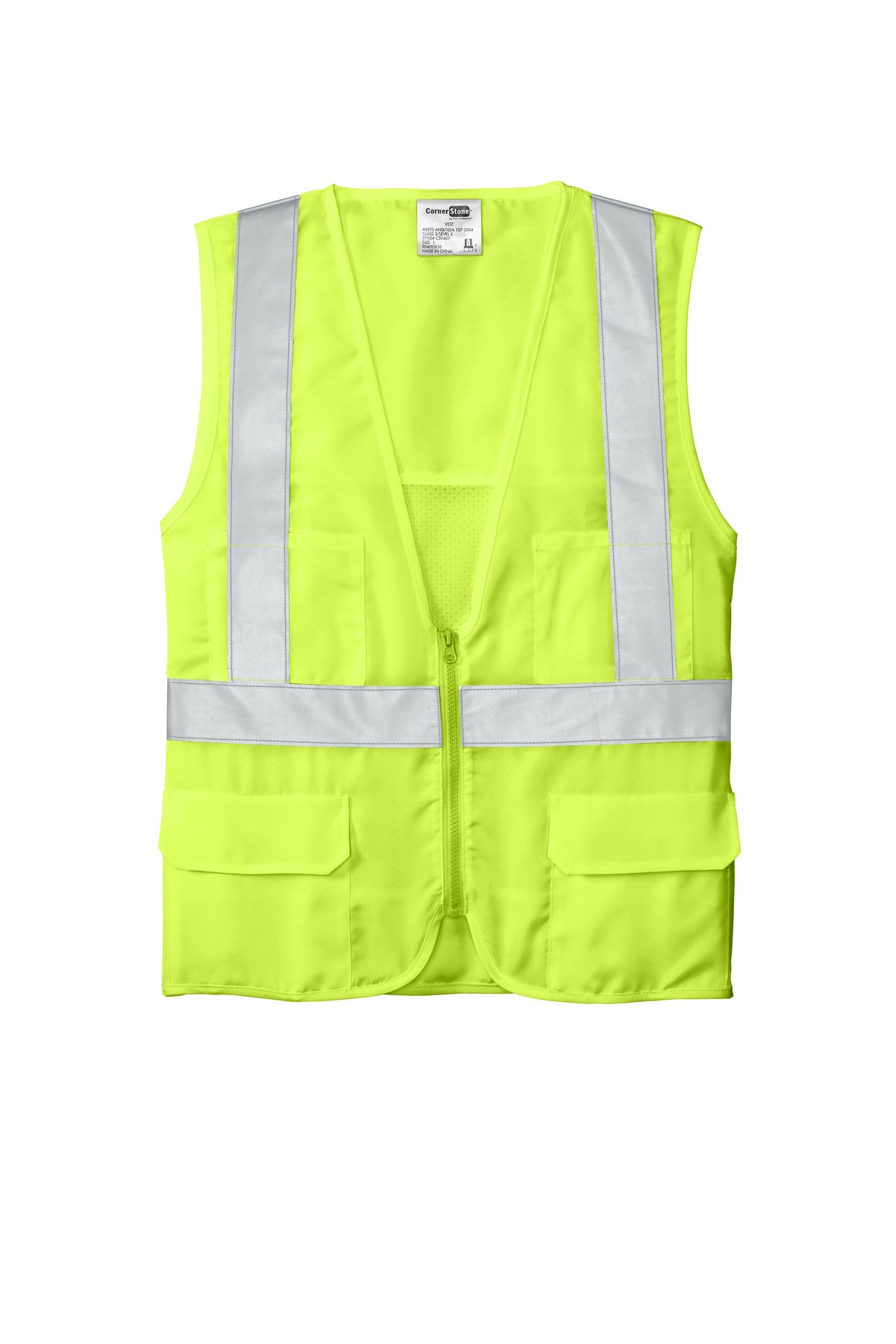 CornerStone ANSI 107 Class 2 Mesh Back Safety Vest - Safety Yellow - flat front