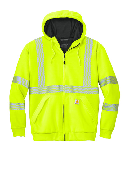Carhartt ANSI 107 Class 3 Lined Full-Zip Sweatshirt - Brite Lime - flat front