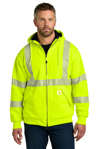 Carhartt ANSI 107 Class 3 Lined Full-Zip Sweatshirt - Brite Lime - front