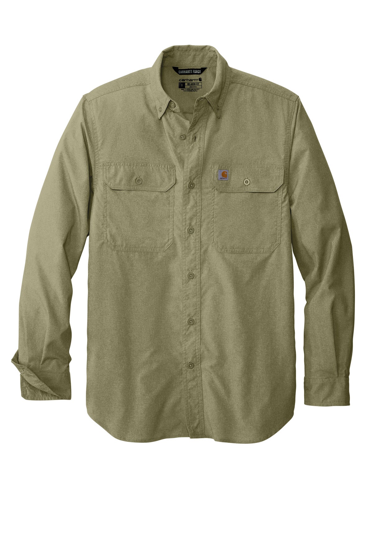 Carhartt Force Solid Long Sleeve Shirt - Burnt Olive - flat front