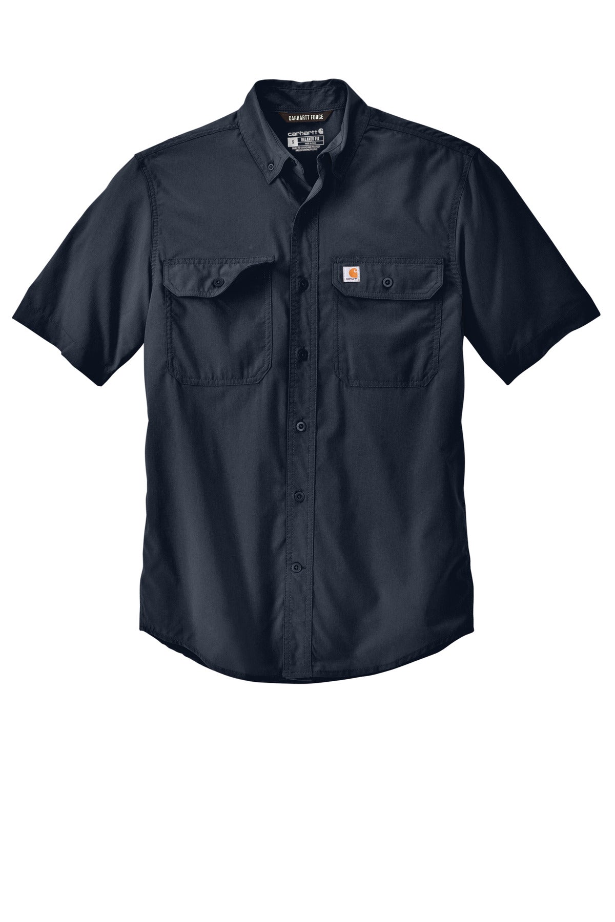 Carhartt Force Solid Short Sleeve Shirt - Navy - flat front