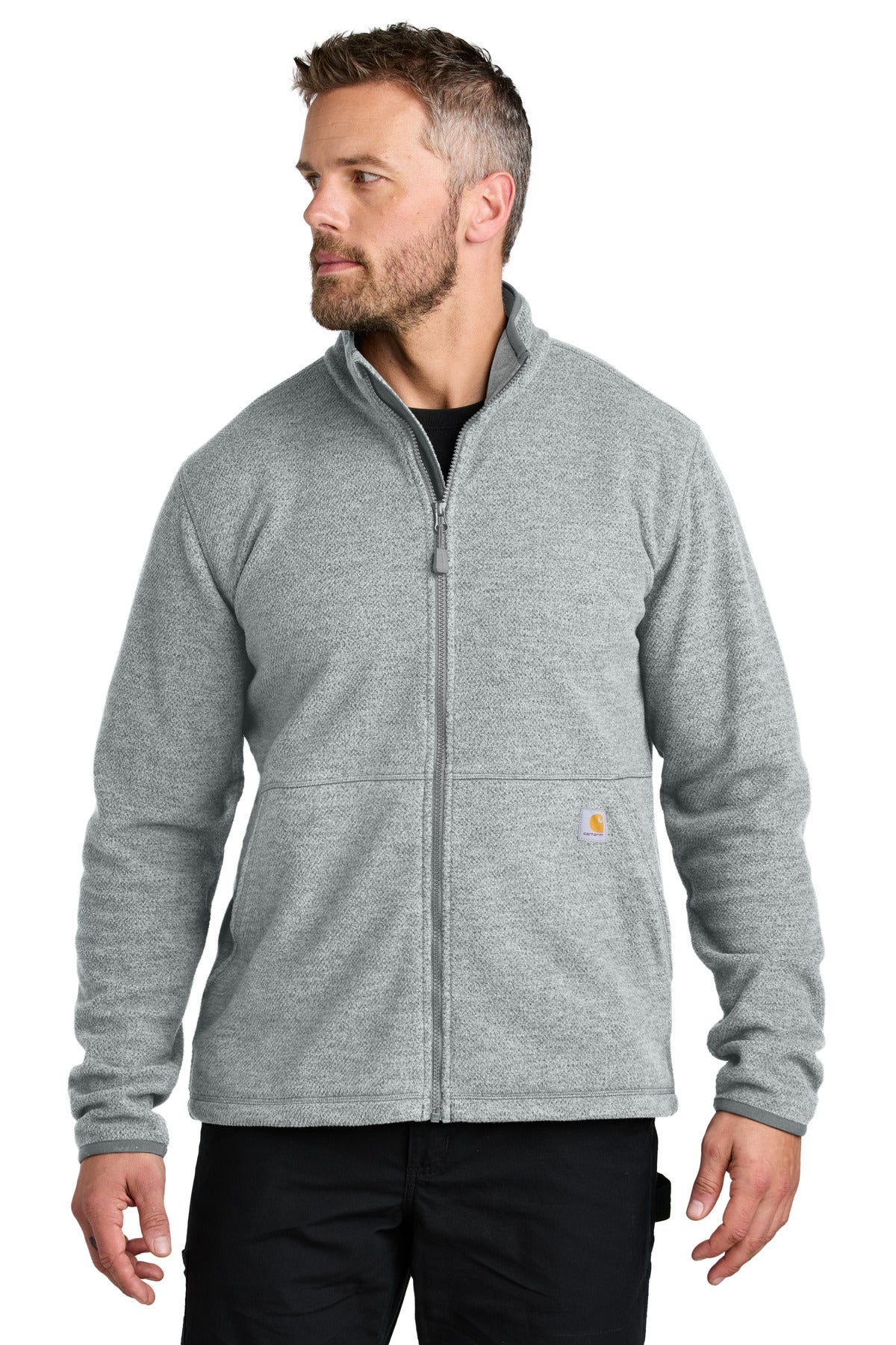 Carhartt Textured Full-Zip Fleece Jacket - Heather Grey - front