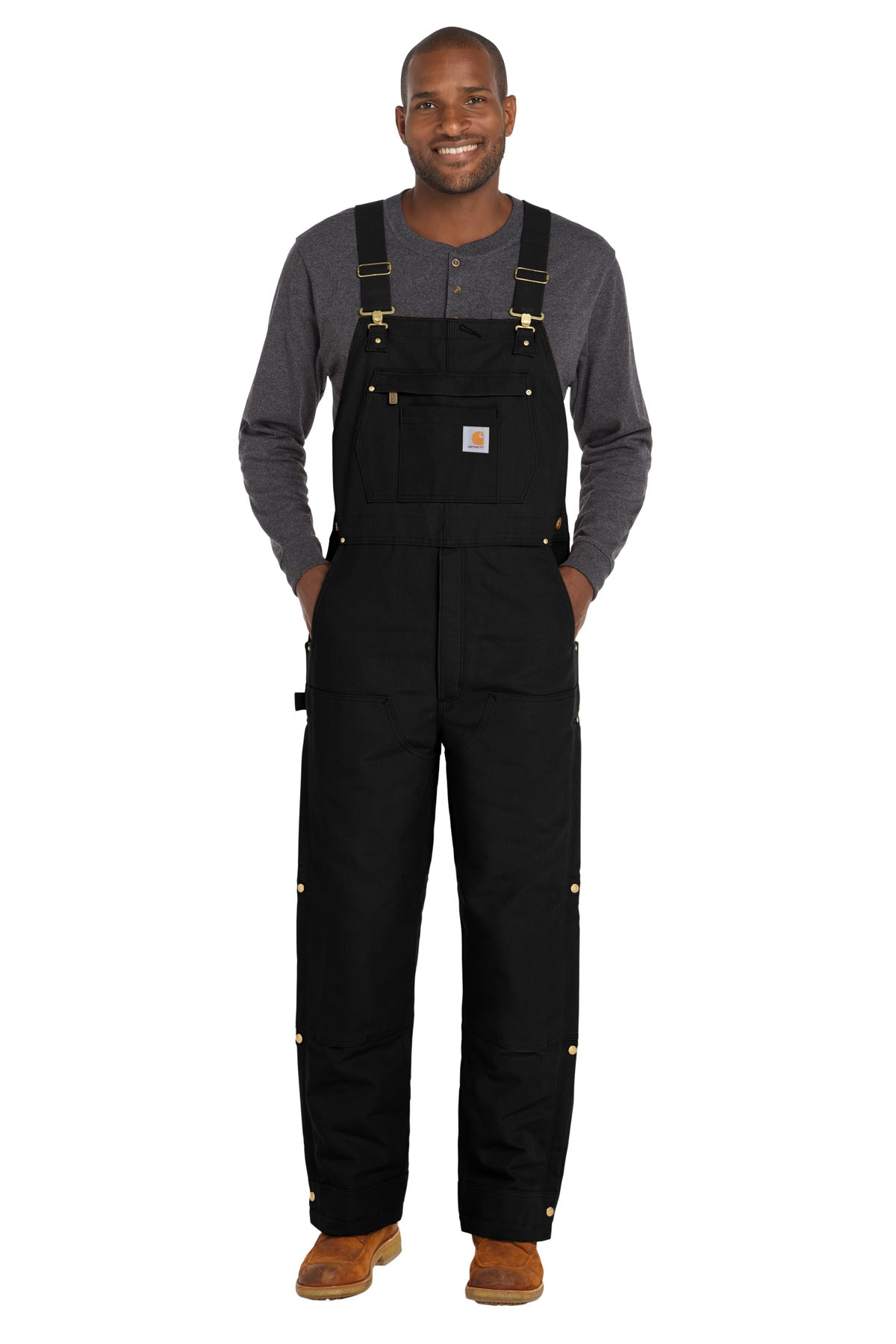 Carhartt Firm Duck Insulated Bib Overalls - Black - front