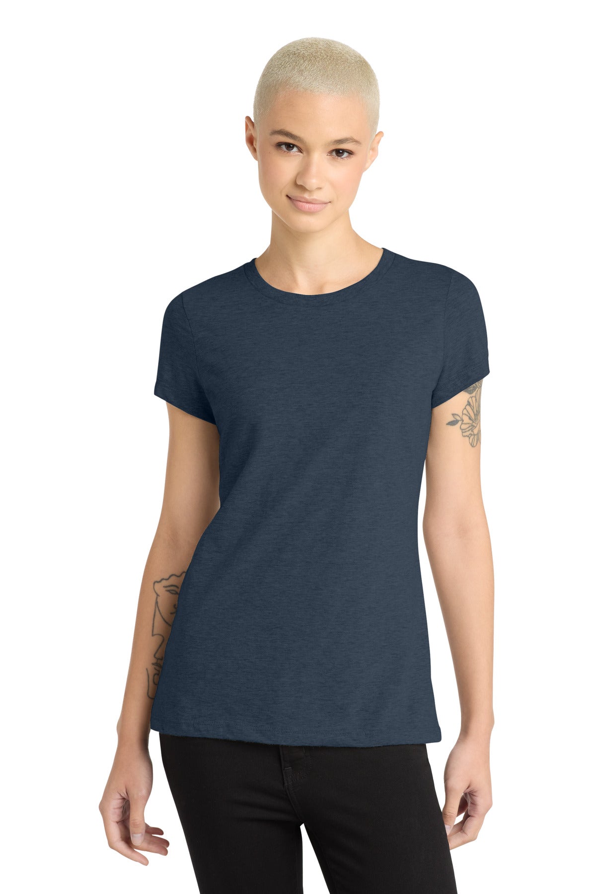District Women's Perfect Blend CVC Tee - Heathered Navy - front