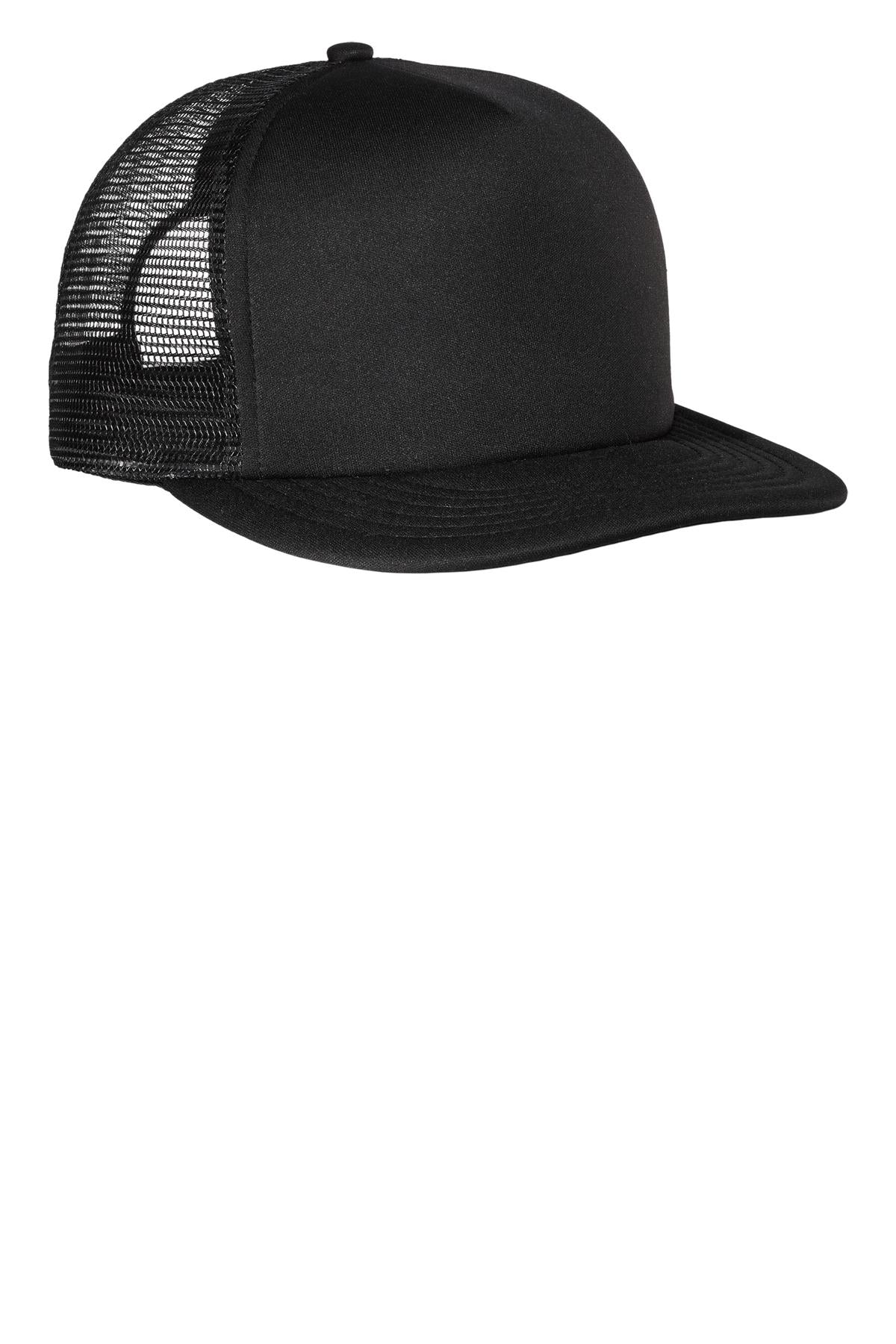 District Flat Bill Snapback Trucker Cap - Black - front