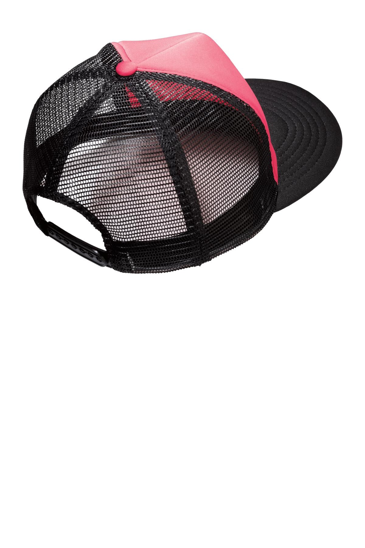 District Flat Bill Snapback Trucker Cap - Neon Pink - flat back