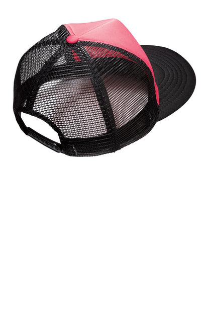 District Flat Bill Snapback Trucker Cap - Neon Pink - flat back