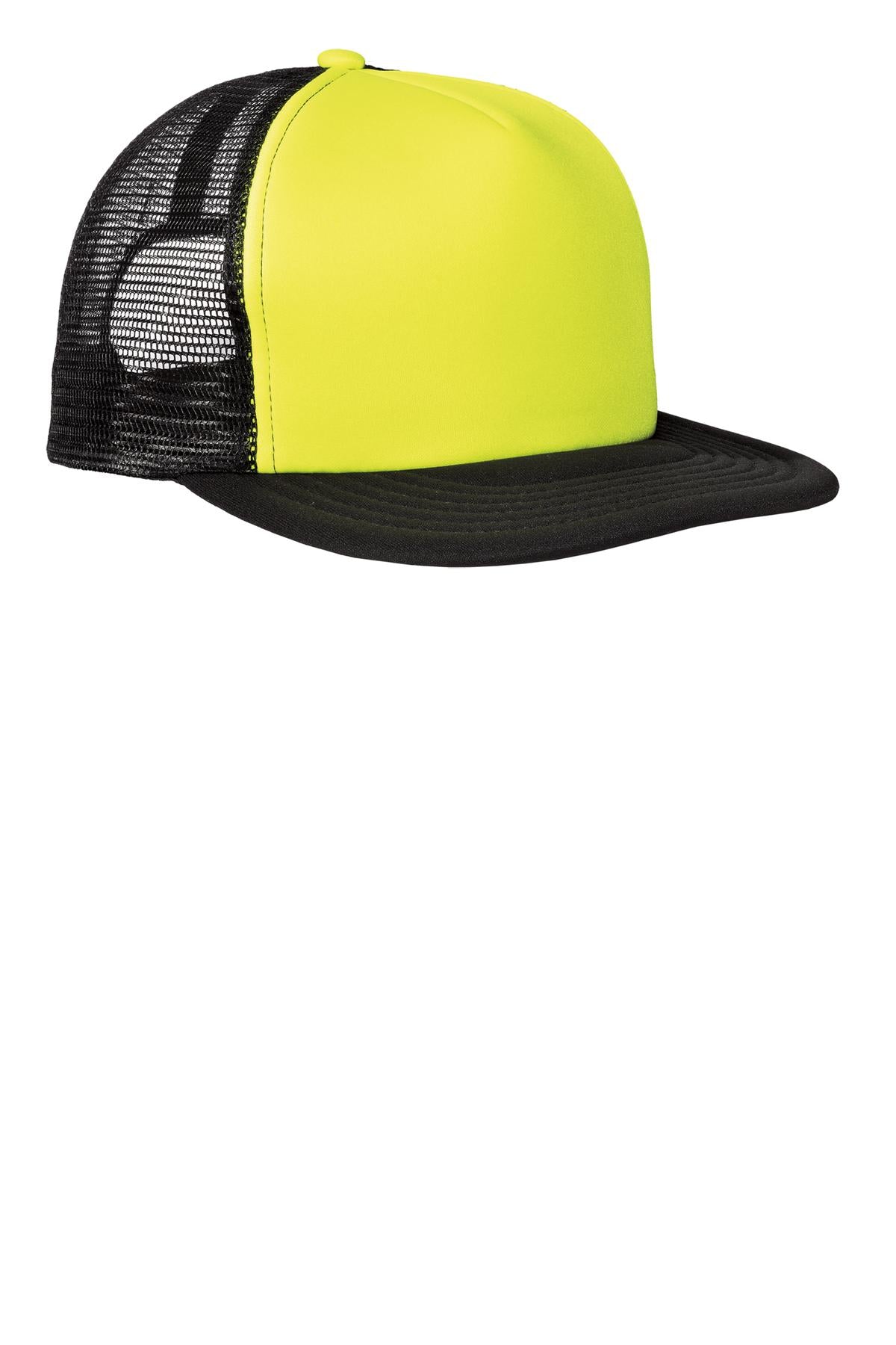District Flat Bill Snapback Trucker Cap - Neon Yellow - front