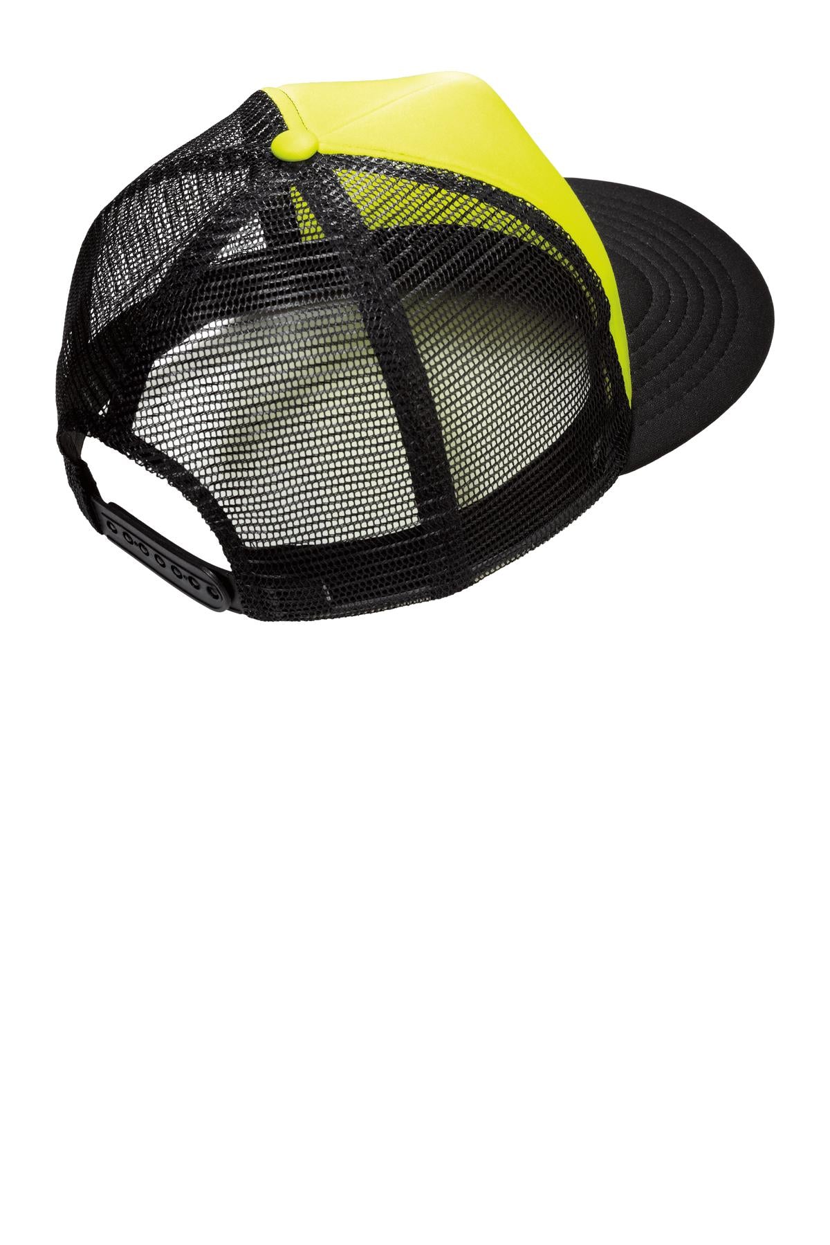 District Flat Bill Snapback Trucker Cap - Neon Yellow - flat back