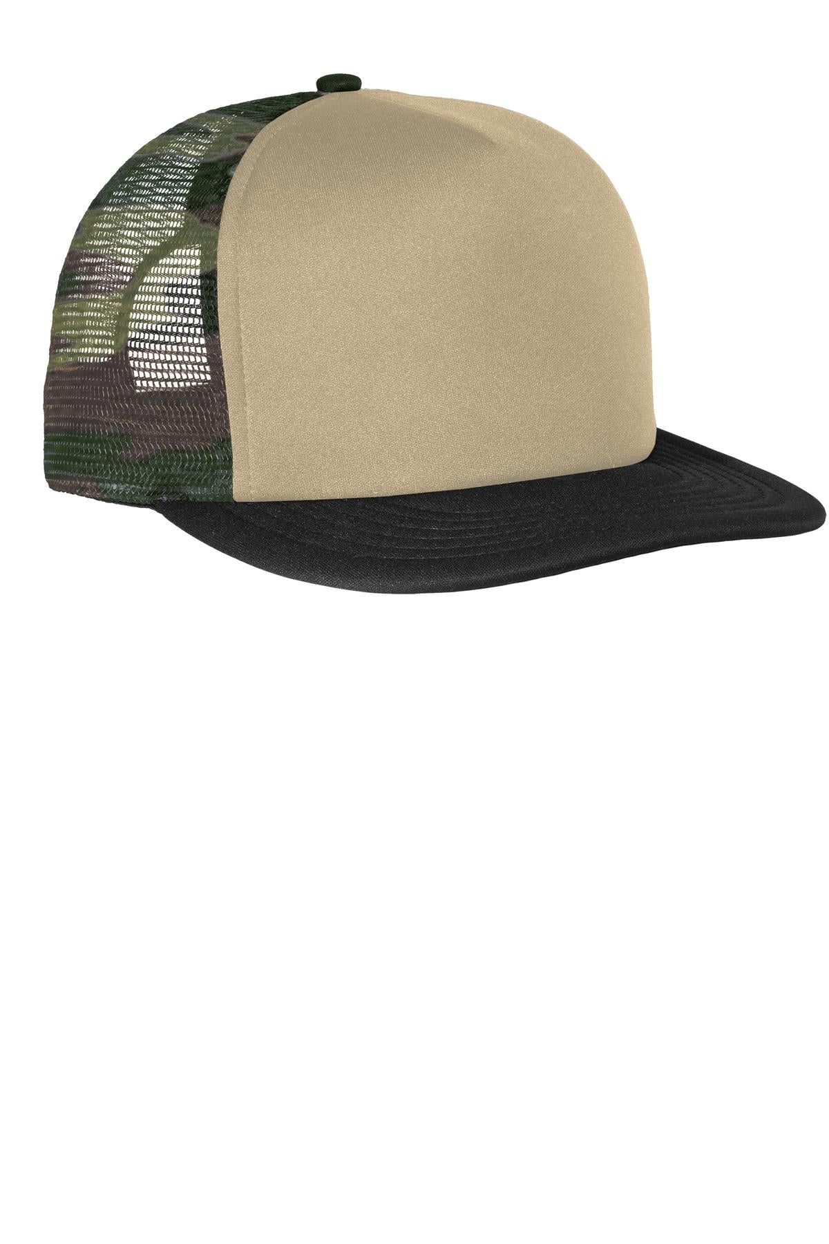District Flat Bill Snapback Trucker Cap - Military Camo - front