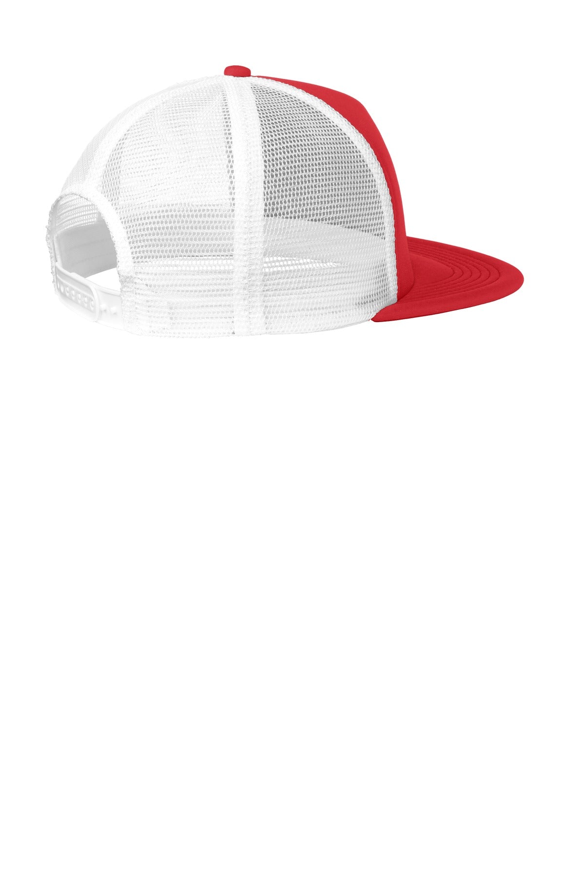 District Flat Bill Snapback Trucker Cap - New Red - flat back