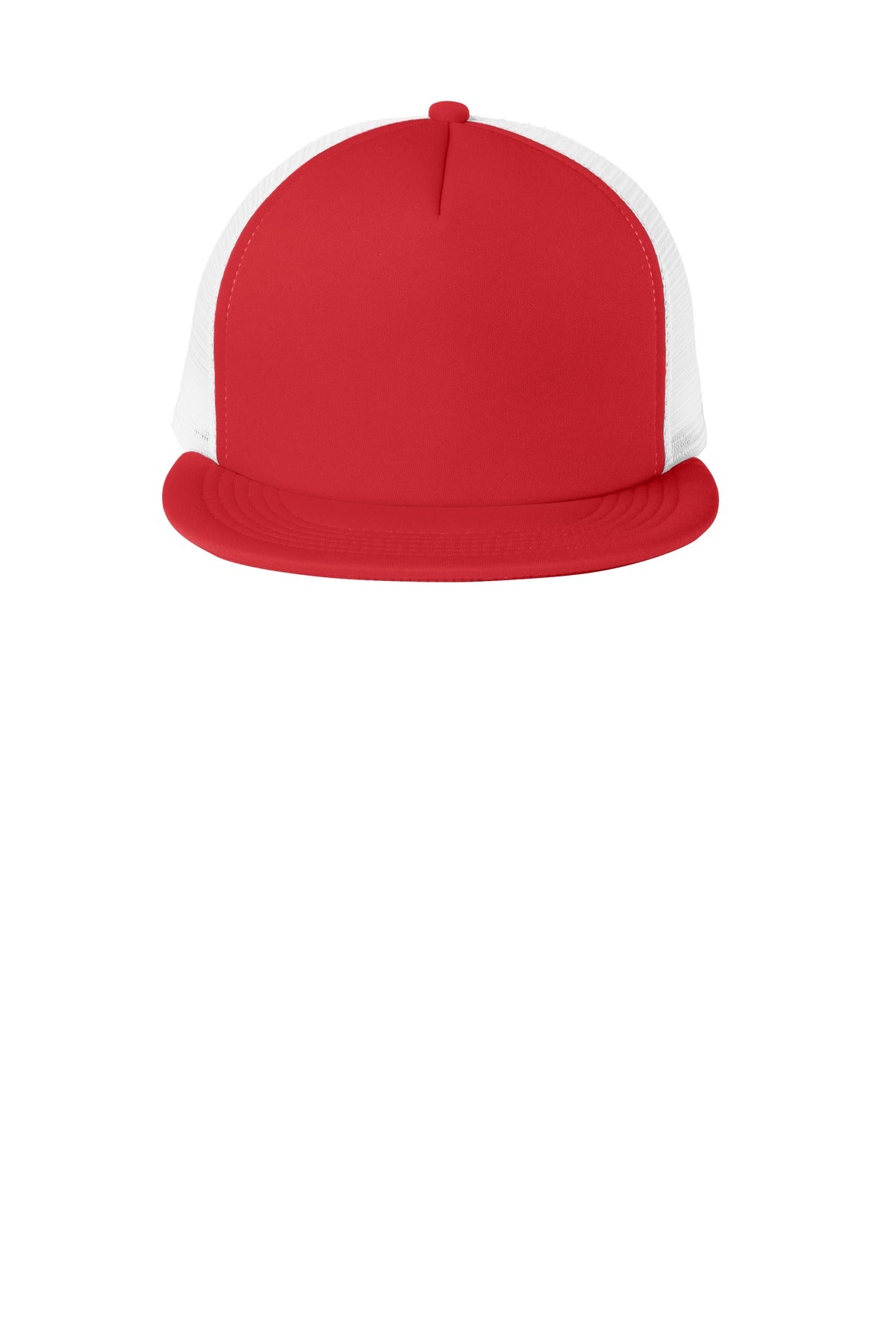 District Flat Bill Snapback Trucker Cap - New Red - flat front