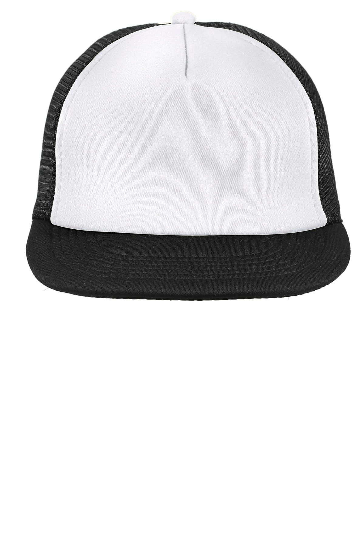 District Flat Bill Snapback Trucker Cap - White - flat front