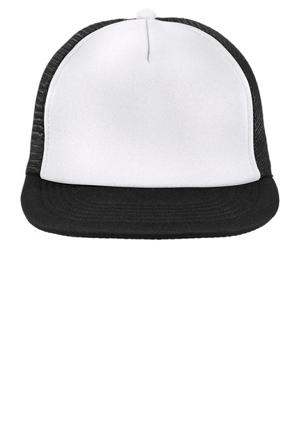 District Flat Bill Snapback Trucker Cap - White - flat front