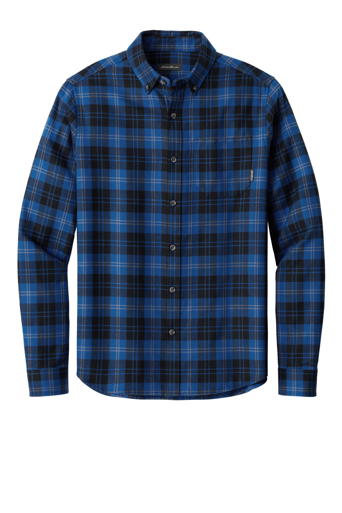 Eddie Bauer Long Sleeve Favorite Flannel Plaid Shirt - Cobalt Tartan - flat front