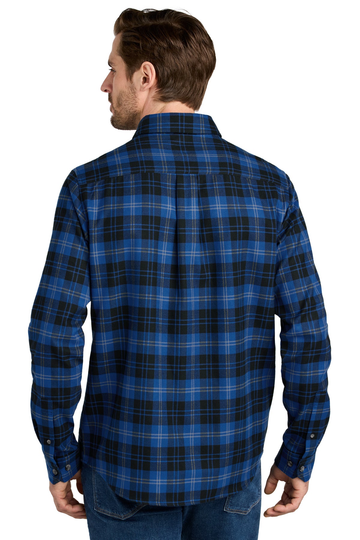 Eddie Bauer Long Sleeve Favorite Flannel Plaid Shirt - Cobalt Tartan - back