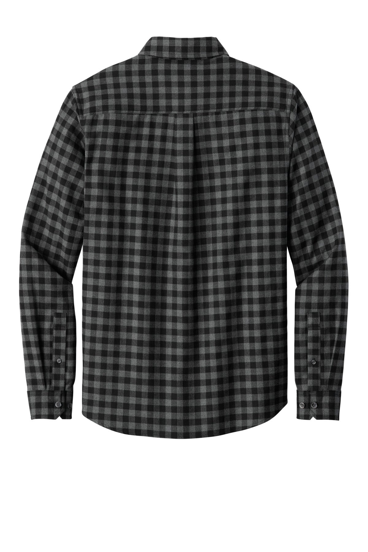 Eddie Bauer Long Sleeve Favorite Flannel Plaid Shirt - Deep Black Mini Buffalo - flat back