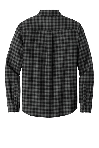 Eddie Bauer Long Sleeve Favorite Flannel Plaid Shirt - Deep Black Mini Buffalo - flat back