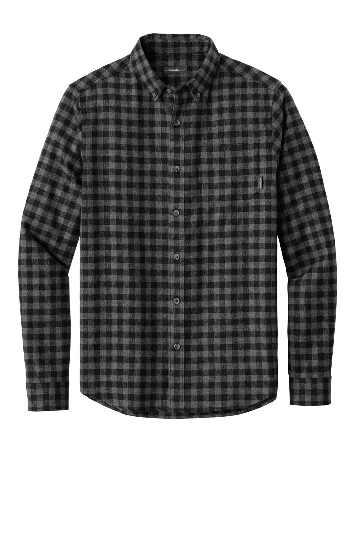 Eddie Bauer Long Sleeve Favorite Flannel Plaid Shirt - Deep Black Mini Buffalo - flat front