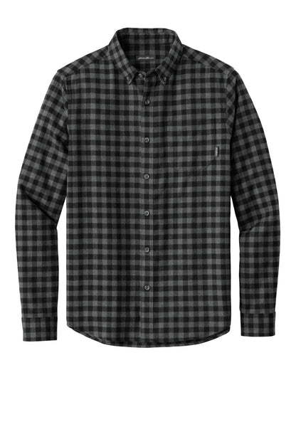 Eddie Bauer Long Sleeve Favorite Flannel Plaid Shirt - Deep Black Mini Buffalo - flat front