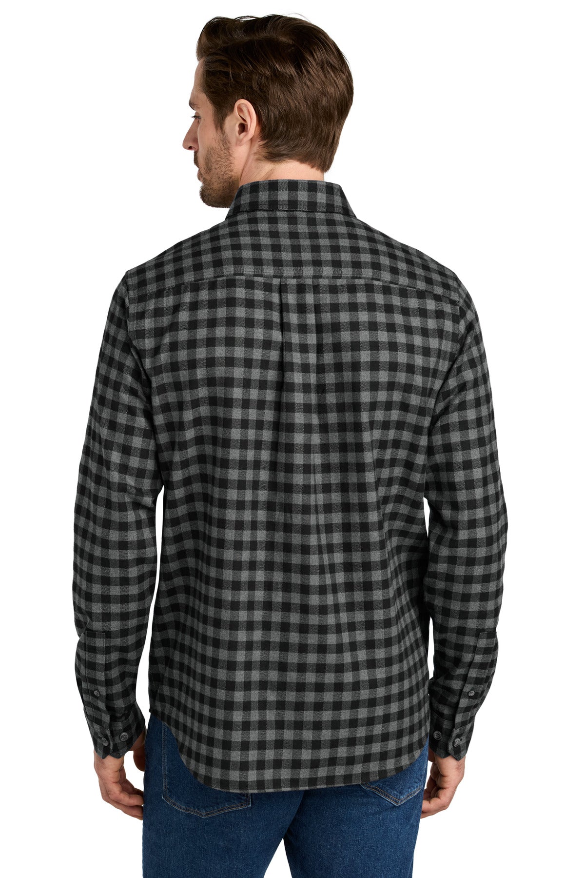 Eddie Bauer Long Sleeve Favorite Flannel Plaid Shirt - Deep Black Mini Buffalo - back