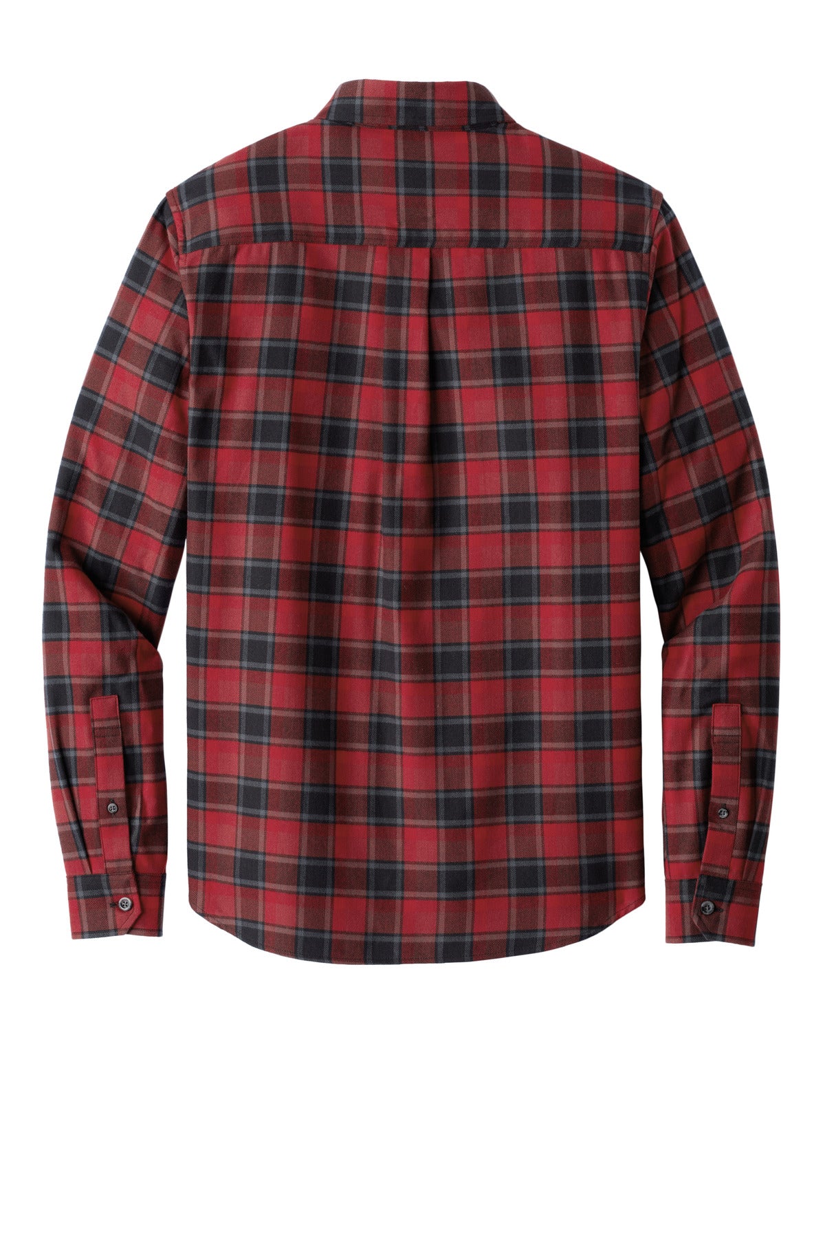 Eddie Bauer Long Sleeve Favorite Flannel Plaid Shirt - Red Highland Plaid - flat back