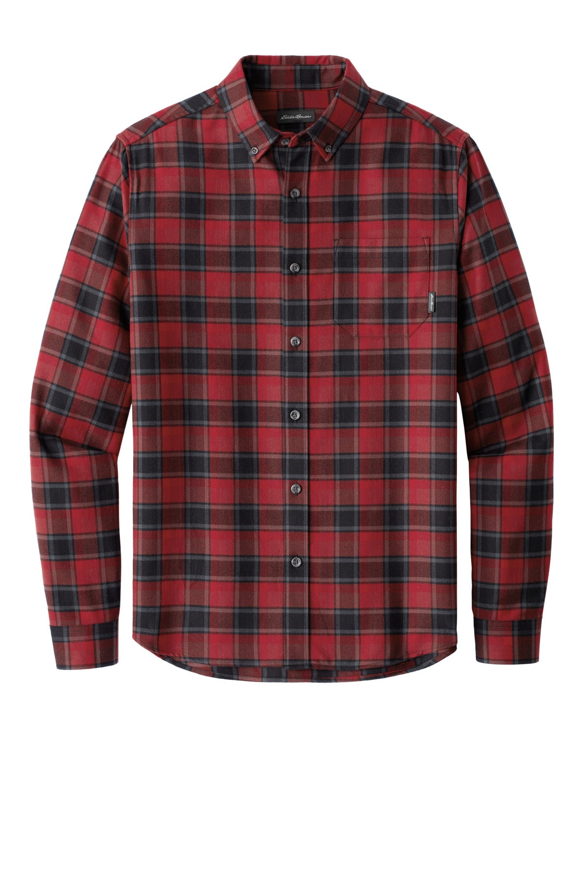 Eddie Bauer Long Sleeve Favorite Flannel Plaid Shirt - Red Highland Plaid - flat front