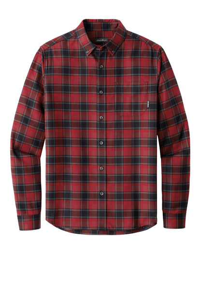 Eddie Bauer Long Sleeve Favorite Flannel Plaid Shirt - Red Highland Plaid - flat front