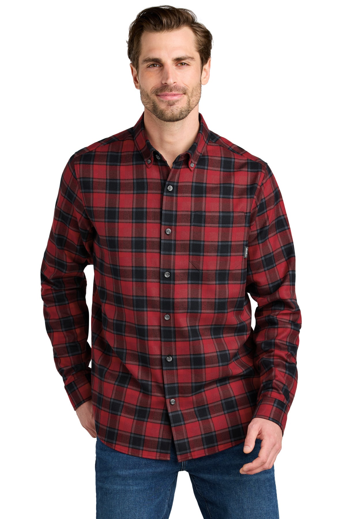 Eddie Bauer Long Sleeve Favorite Flannel Plaid Shirt - Red Highland Plaid - front