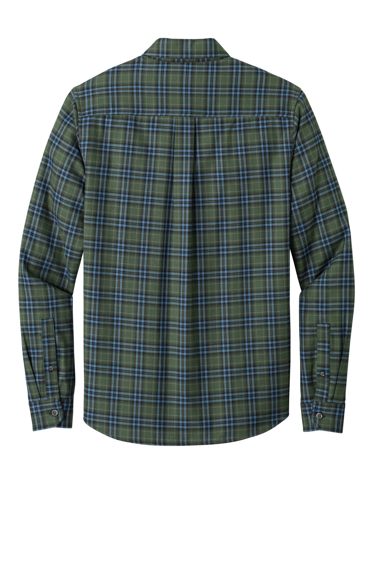 Eddie Bauer Long Sleeve Favorite Flannel Plaid Shirt - Soft Olive Plaid - flat back