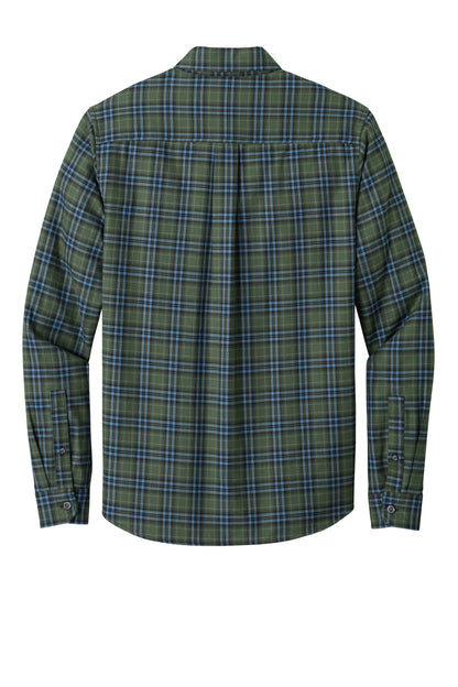 Eddie Bauer Long Sleeve Favorite Flannel Plaid Shirt - Soft Olive Plaid - flat back