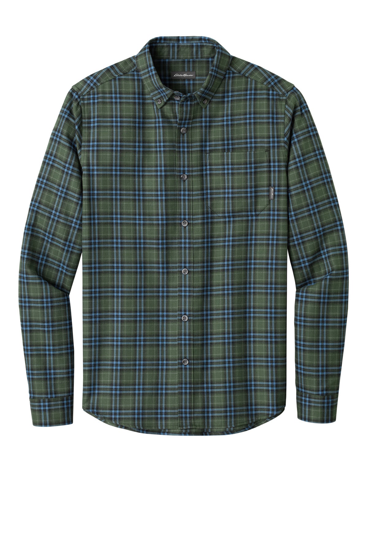 Eddie Bauer Long Sleeve Favorite Flannel Plaid Shirt - Soft Olive Plaid - flat front